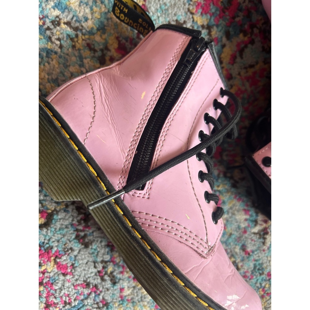 Dr. Martens 1460 J Boots Pink Patent Leather Lace Up Side Zip Kids Size 1 US - Picture 2 of 9